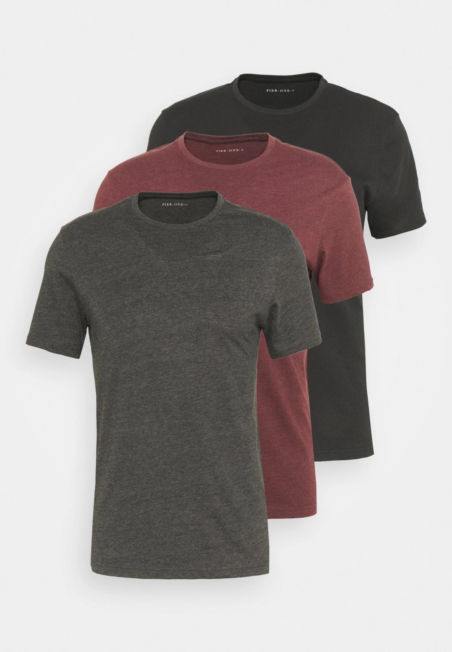 Pier One 3 Pack - T-Shirt Basic - Black/Mottled Dark Grey/Bordeaux 9 Pier One 3 Pack - T-Shirt Basic - Black/Mottled Dark Grey/Bordeaux - Afbeelding 7